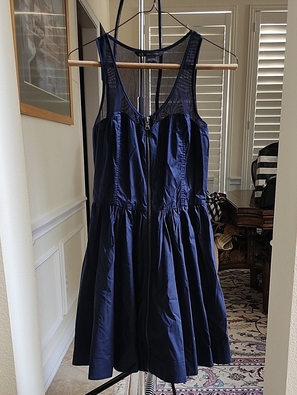 Armani Exchange Blue Sleeveless Zip-Front Mini Dress